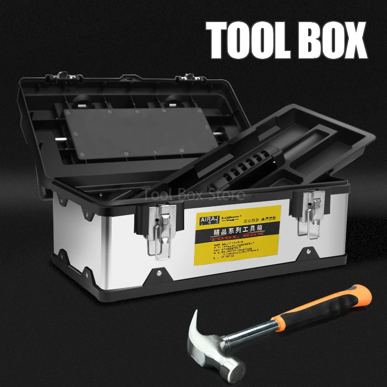 

Double layer Empty Tool Box Stainless Steel Portable Parts Box Garage Tool Storage Box Large Electrician Hardware Tool Case