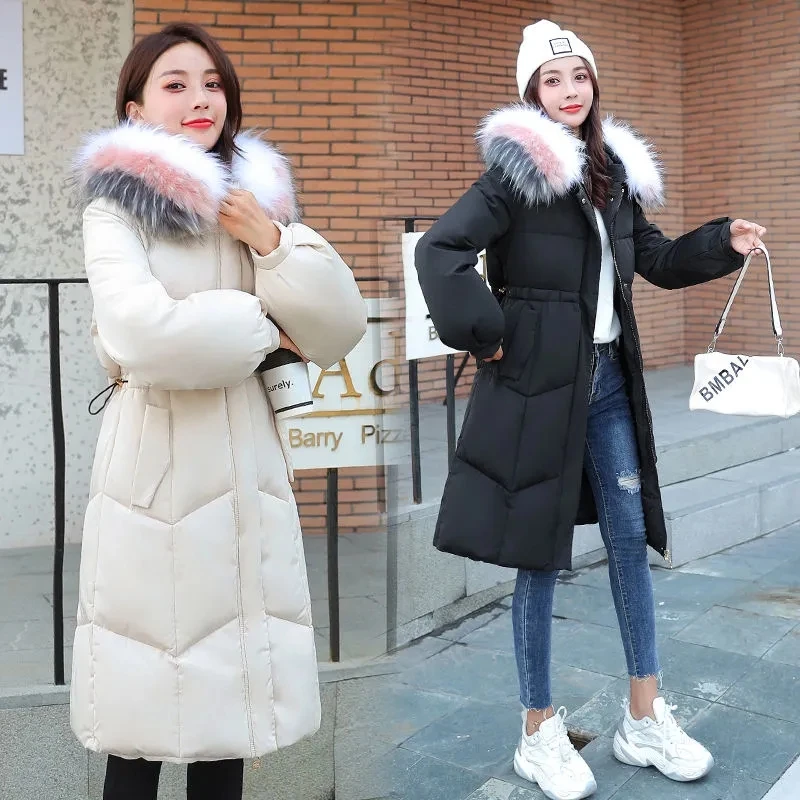 Down Jacket Womens 2022 New Winter Clothes Fur Collar Long Over Knee White Duck Down Coat Women Casual Fashion Versatile Parkas