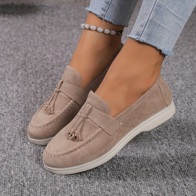 

Autumn Large Size Women's Casual Shoes Luxury Suede Vamp Tassels Loafers Daily Soft Sole Slip-on Flats New British Leather Shoes