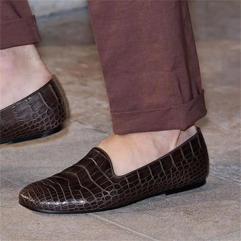 

2022 Loafers Men Shoes PU Ankle Slip-on Brown Classic Casual Wedding Party Crocodile Pattern Dress Shoes Chaussure Homme KP708