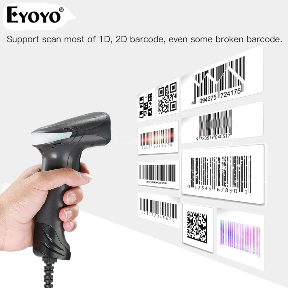 

Eyoyo Wired 1D QR 2D barcode scanner handheld USB Wired Bar Codes Reader CCD PDF417 Data Matrix Bar Code Image Automatic Scanner