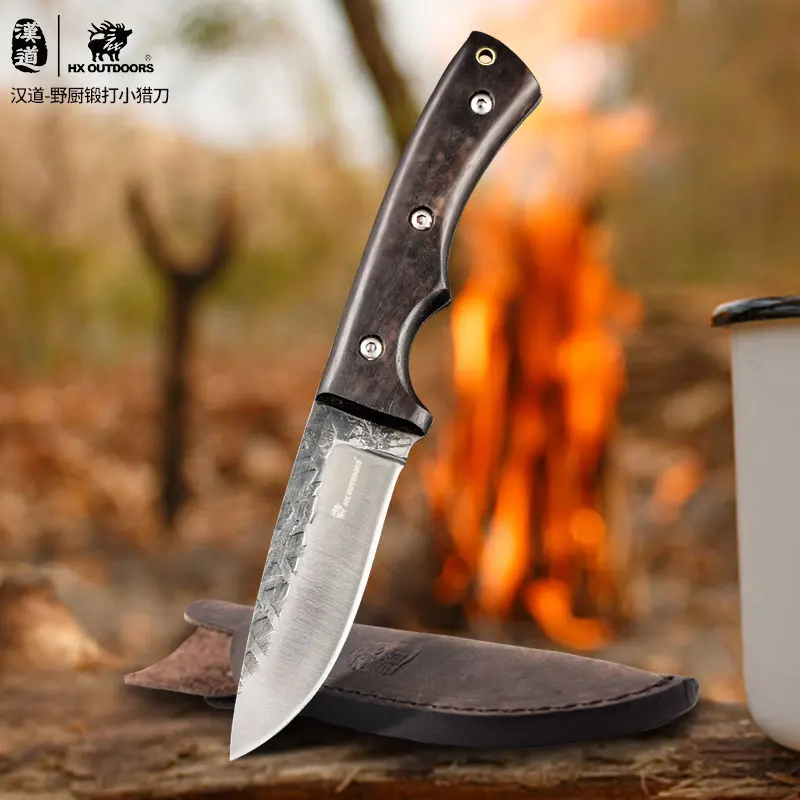 HX OUTDOORS Fixed Knife Carbon Steel Forged Hunting Wood Survival Rescue Bushcraft Knives With Leather Sheath EDC Tool |