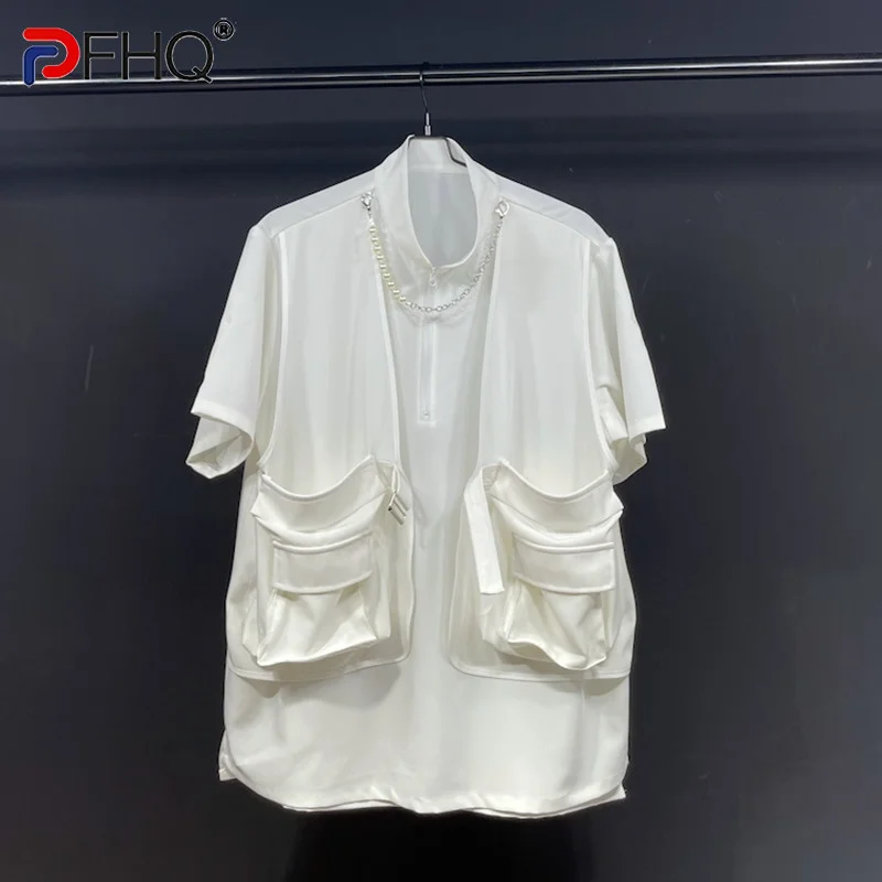 

PFHQ Original Designer Men's Big Pockets Fake Two Piece Shirt High Quality Elegant Polo Trendy 2023 Summer Thin Tops New 21F1598