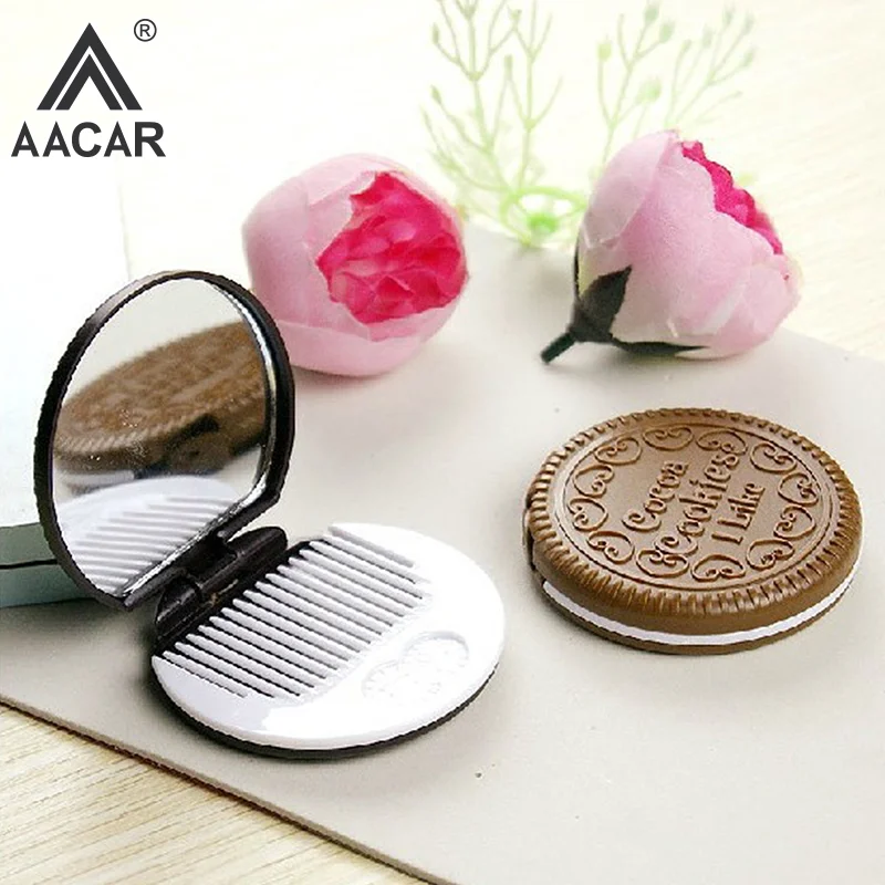 Круглое складное зеркало для макияжа с шоколадным печеньем Ins Kawai наружное