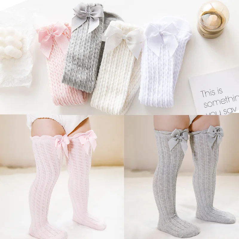 

2022 New INS Lolita Style Children Kids Cute Bow Mesh Hollow Out Breathable Knee High Stockings Baby Girls Spanish Long Socks