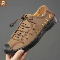 new youpin summer sandals mens leather mens casual hollow leather shoes non slip hole shoes soft bottom leather sandals men
