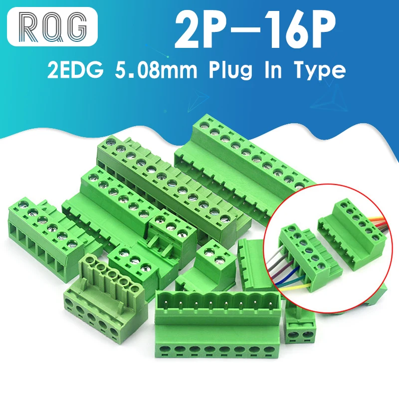 

1Sets solderless docking type 2EDG 5.08MM screw terminal block connector PCB plug-in type 2edg type green terminal block