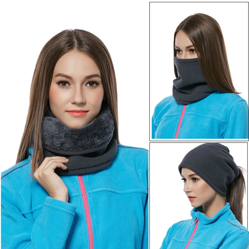 

Dual-layer Men Women's Fleece Balaclava Thermal Warm Camping Hiking Scarf Gaiter Neck Warmer Tube Headwear Beanie Hats