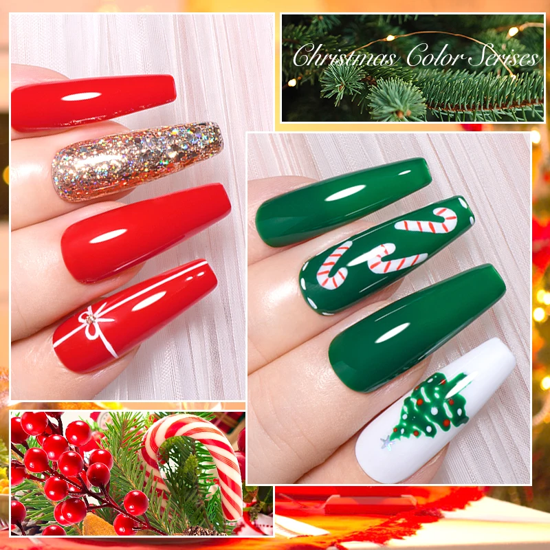 6 шт. блестящие красные и зеленые гель-лаки для ногтей