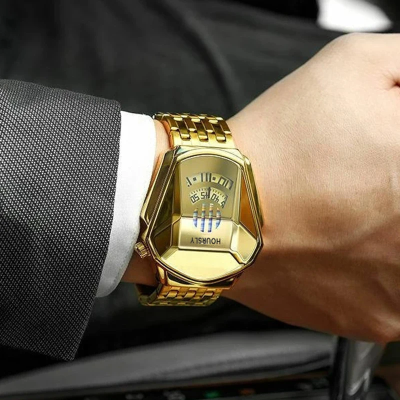 Золотые роскошные брендовые трендовые крутые мужские наручные часы из