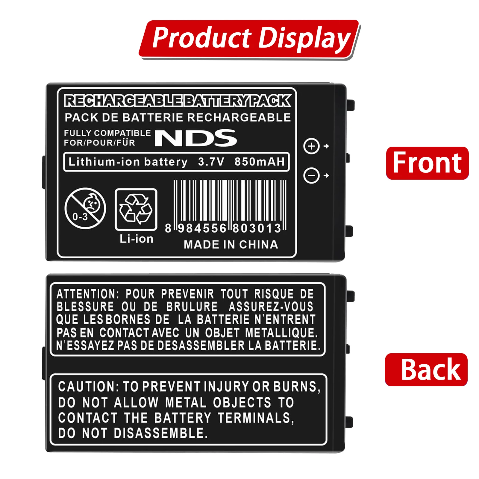 Фото Аккумулятор NTR 003 литиевый перезаряжаемый 3.7V 850mAh, комплект NTR-003 для игровой консоли Nintendo NDS, сменные батареи NTR003 №3