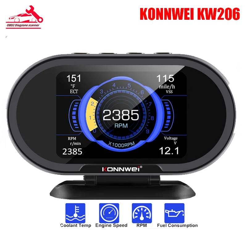 

Бортовой компьютер KONNWEI KW206 OBD2, Автомобильный цифровой компьютер, Датчик расхода топлива, температуры воды, инструменты с цифровым дисплеем HUD