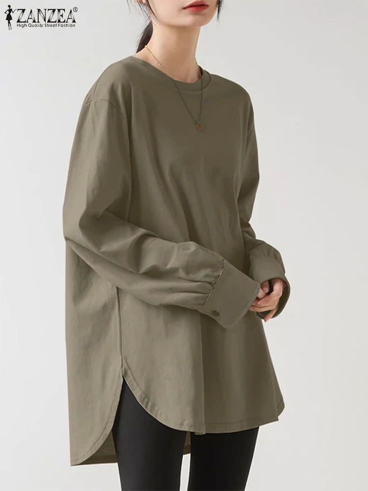 

Oversize Tunic Tops ZANZEA Stylish Women Long Sleeve Blouse Korean Fashion Solid Shirt Casual Female Loose Holiday Blusas Mujer