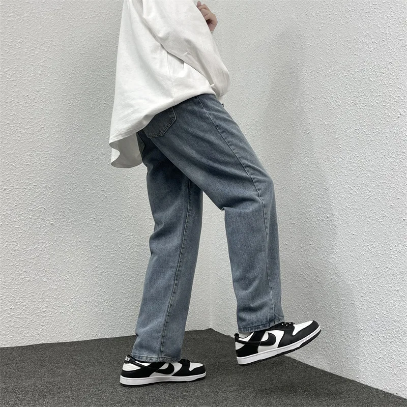 Harajuku style ins fried street jeans men's straight loose wide-leg pants tide brand high street Hong Kong style pants S-5XL