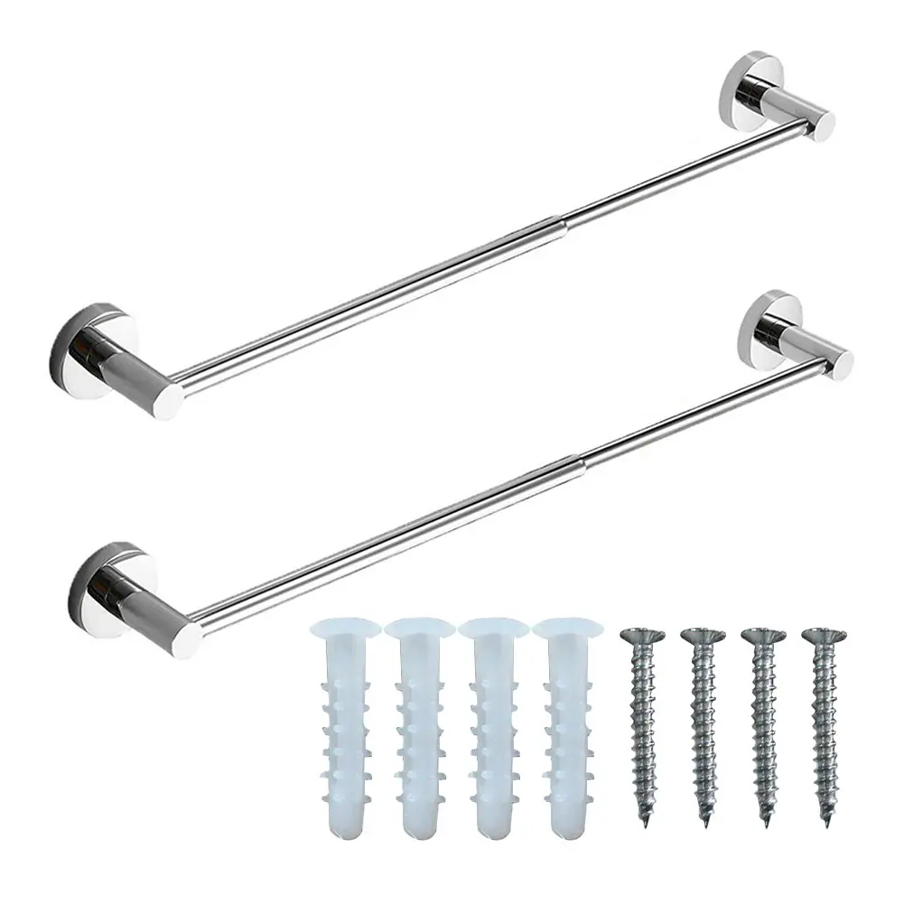 

2pcs 11 To 18.9inch Towel Rack Kitchen Durable Wall Mount Home Stainless Steel Bathroom Expandable With Screws Polished Chrome