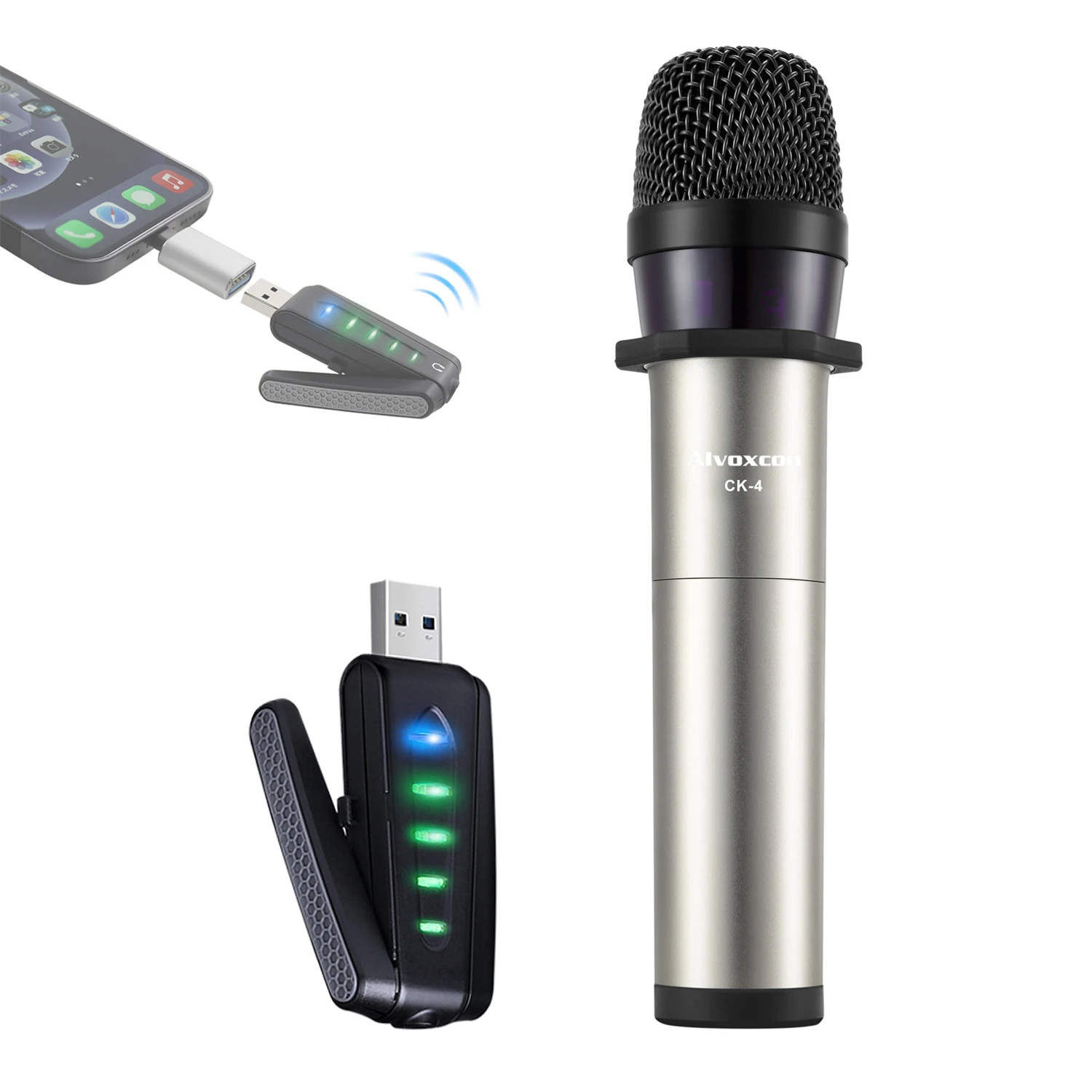 Alvoxcon USB Wireless Microphone UHF Condenser Mic for Android PC Computer Laptop PA Podcasting Vlogging YouTube Vocal Recording
