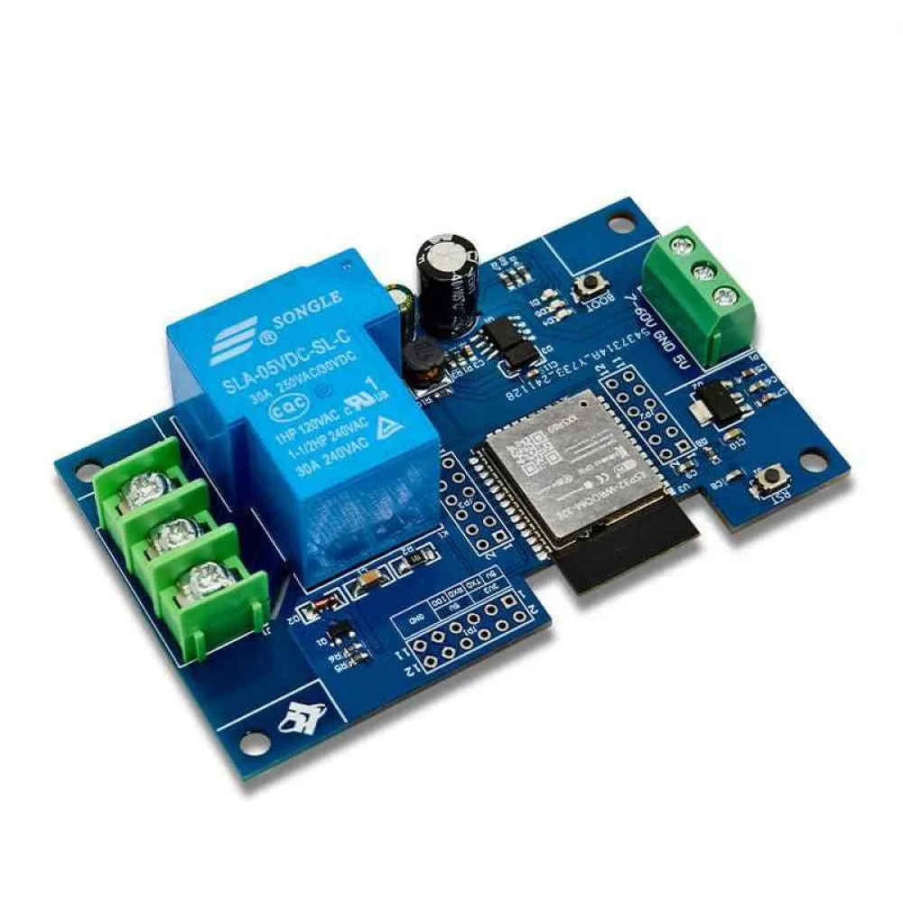 Фото Релейный модуль WIFI DC7-28/5 В, 1-канальный 30A ESP32-WROOM-32E, релейный модуль макетной платы для умного дома, беспроводное управление №1