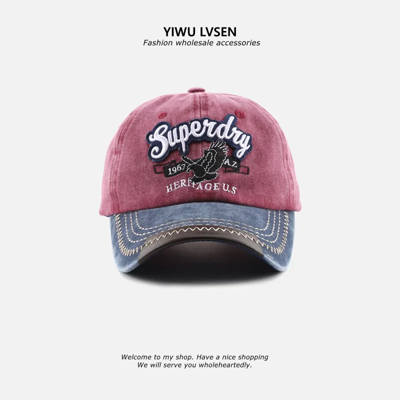 

Винтажная бейсбольная шапка с Вышивкой Букв, Повседневная Мягкая шапка с контрастной промывкой в стиле старого цвета с утопленным язычком, солнцезащитный козырек, шляпа