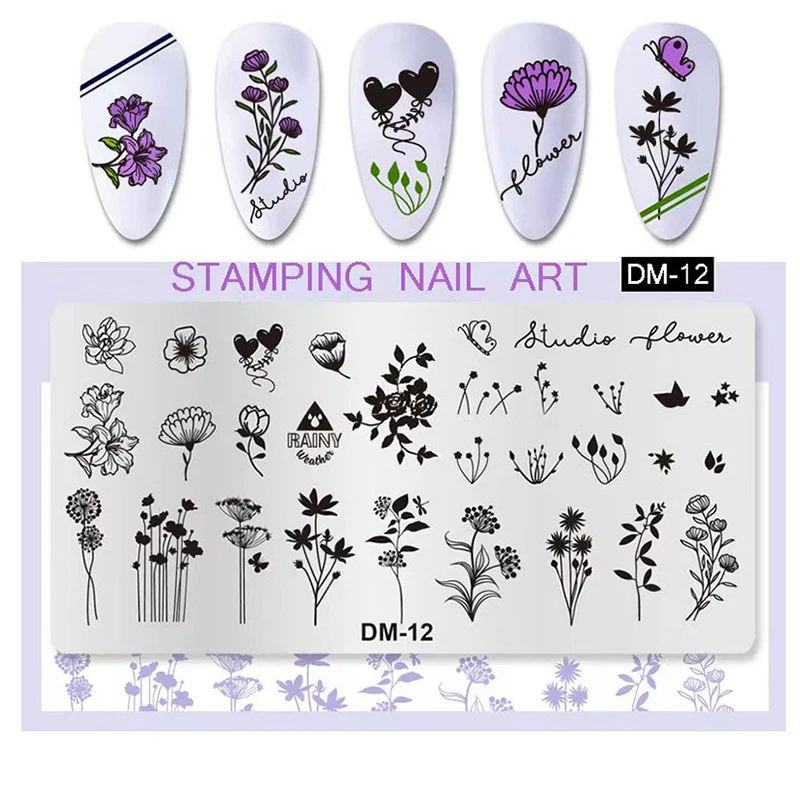 Пластины для стемпинга ногтей с изображением животных цветочные листья