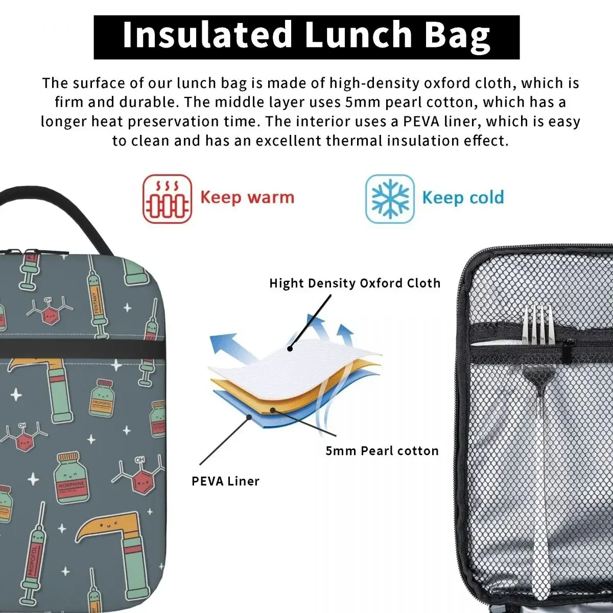 Изолированная сумка-тоут для ланча кавайная анестезиологическая продукция