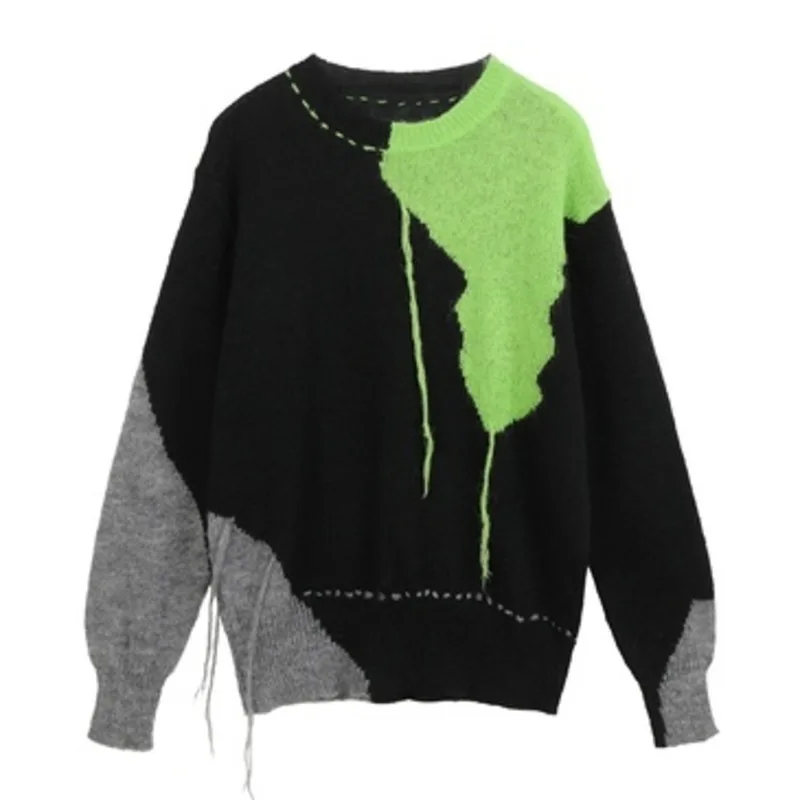 

Женский вязаный мешковатый свитер, Черный винтажный пуловер с длинными рукавами, весна-осень 2022