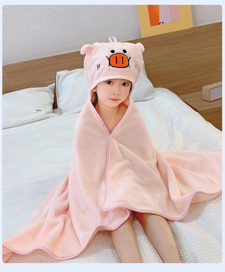 

Мультяшное детское банное полотенце Beelus, накидка для активного отпечатка, банный халат с капюшоном, абсорбирующее быстросохнущее банное по...