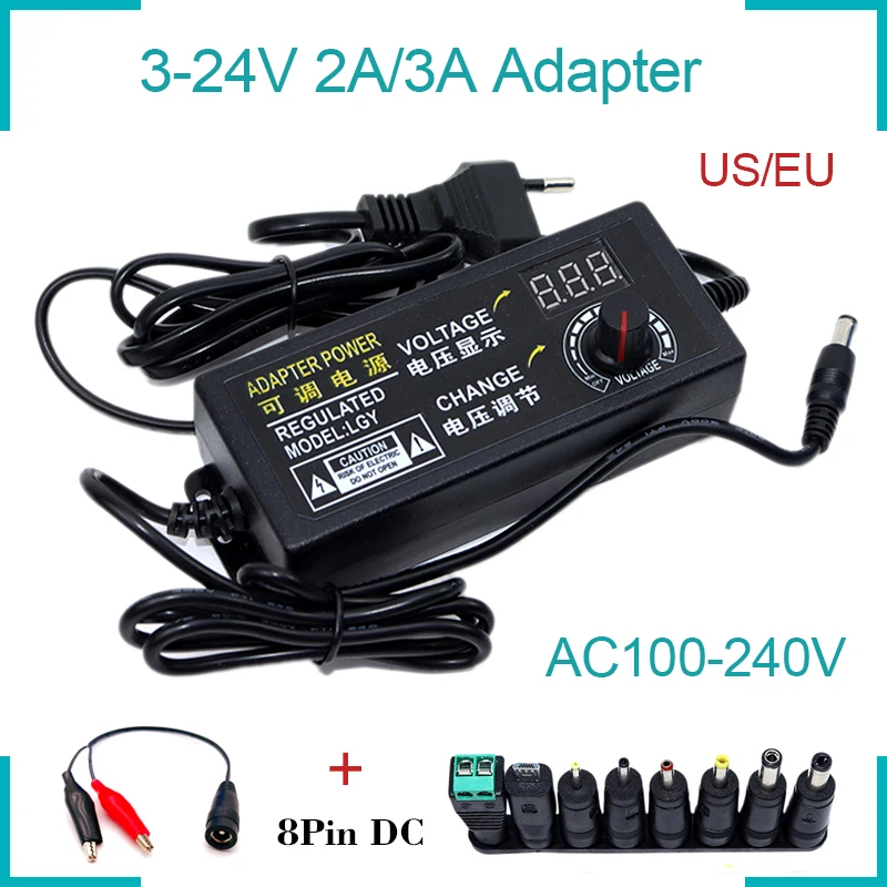 

3-24V 2A/3A Adapter Power Change AC100-240V to DC With Display Voltage 3V 5V 6V 9V 12V 15V 18V 24V Adjustable voltage Adapter