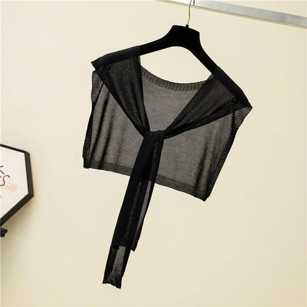 

Charming Sunscreen See-through Small Knitting Shawl Fake Lapel Loose Dressing Up