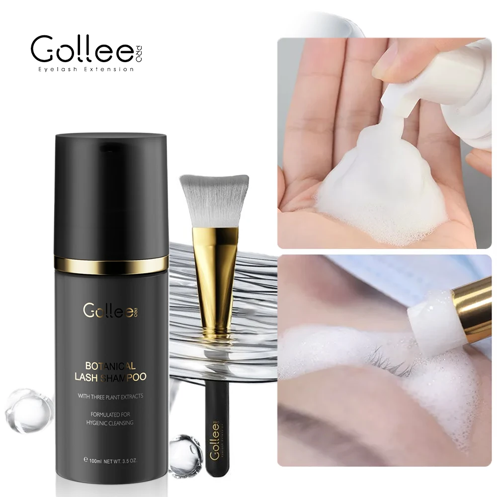 Gollee No Stimulation Eyelashes Makeup deep Clean Eyelash Glue 100ml Eyelash Shampoo grafting Foam Cleaner Gentle with Brush