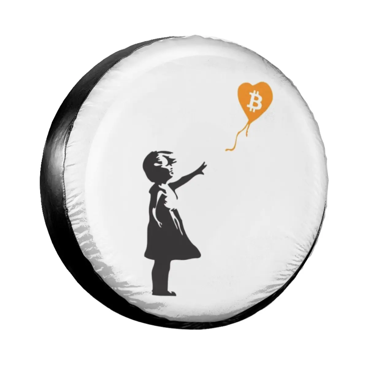 

Girl With Bitcoin Balloon Spare Tire Cover Case Bag Pouch Banksy Graffiti Art Wheel Covers for Mitsubishi Pajero 14" 15" 16" 17"