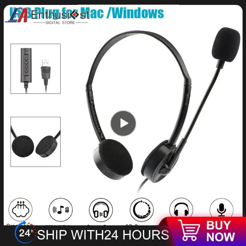 

Universal Noise-cancelling Wired Usb Headset Easy Volume Adjustment Service Earphone With Microphone Protect Hearing Portable