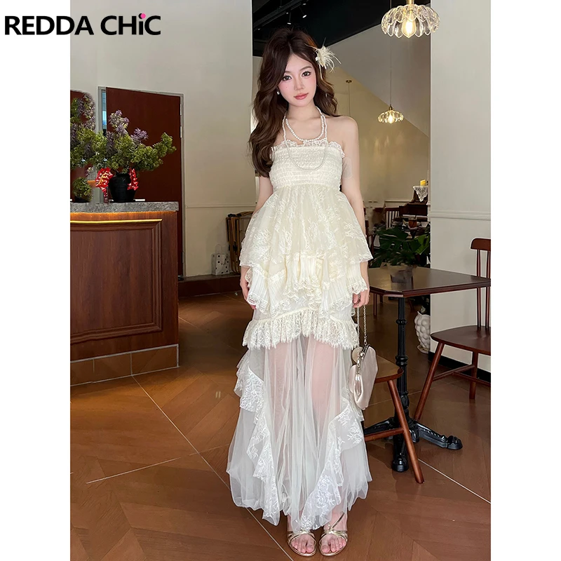 Фото REDDACHiC женский кружевной топ с вышивкой, юбка-труба, одинаковый комплект, длинная юбка на бретельках с рюшами феи, одежда для гостей на день рождения, свадьбу №1