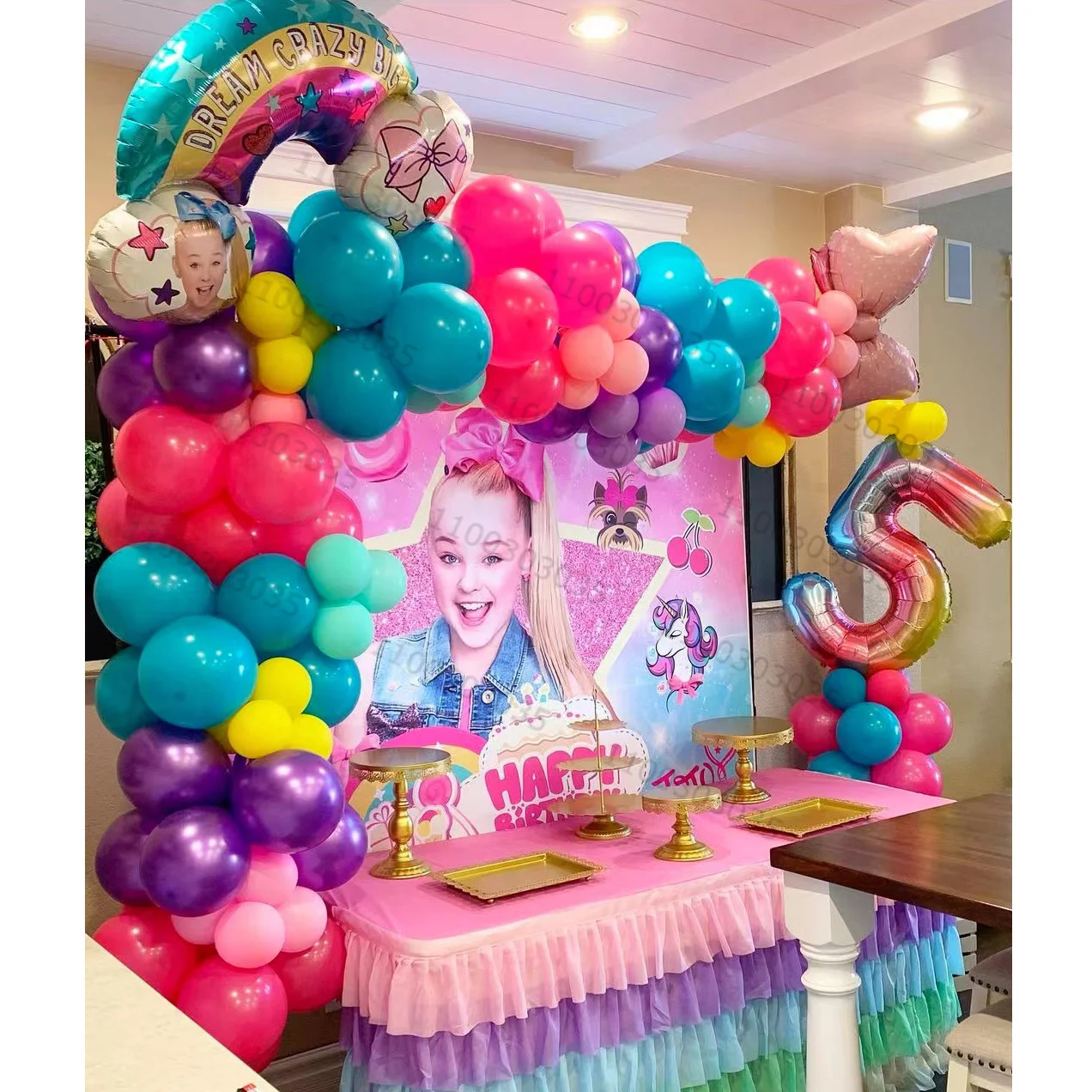 

133pcs JOJO Siwa Theme Party Balloons Garland Decorations Cartoon Party Supplies Girls Theme Bow Knot Rainbow Clound Foil Ball