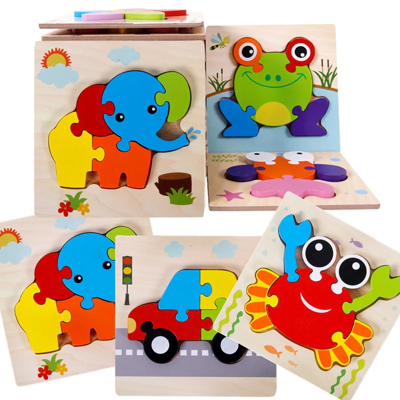 

14.5*14.5CM Wooden Puzzles Toys Cartoon Animals Jigsaw Early Learning Cognition Intelligence Puzzle Game Montessori Children Toy