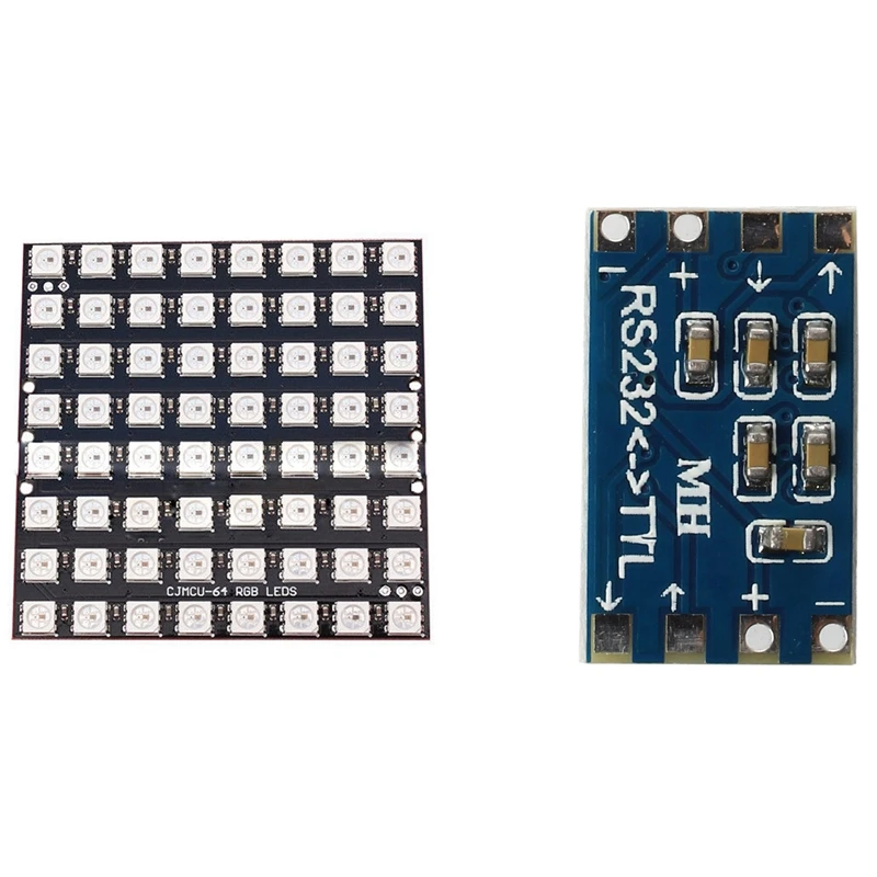 

Mini RS232 - TTL Converter Module Board With 8X8 64 LED Matrix WS2812 LED Driver Board For Arduino