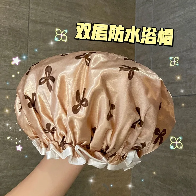 

1 шт. двухслойные шапочки для душа с принтом, водонепроницаемые шапочки для ванны, многоразовые шапочки для душа, шапочка для волос для женщин, женский спа-салон