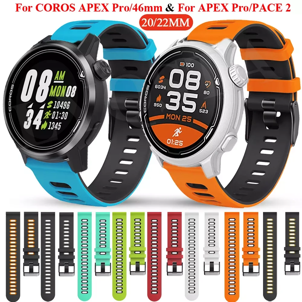

20 22mm Sport Silicone Band For COROS PACE 2 PACE2 Wrist Strap Watchband For APEX Pro APEX 46 42mm Wristband Bracelet Accessorie