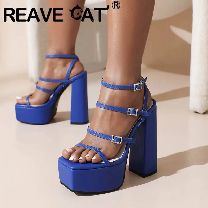 

Женские туфли с ремешком REAVE CAT, привлекательные туфли на массивном каблуке 14,5 см, ремешки с пряжкой диаметром 5 см, обувь для свиданий для жен...