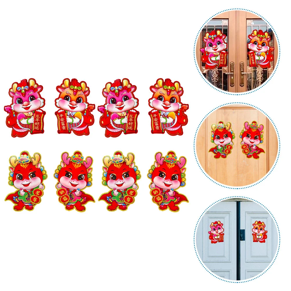 

4 Pairs New Year Dragon Stickers for Door Chinese Style Door Sticker Spring Festival Decorations