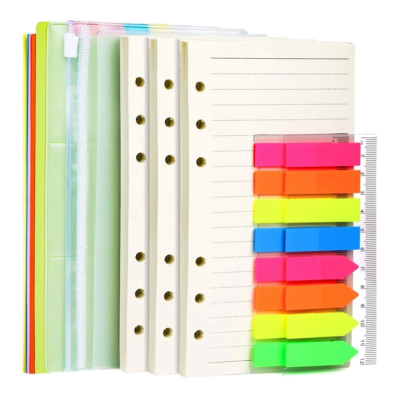 

A6 Refill Paper Kit 6 Ring Loose Leaf Paper with Binder Pockets Binder Dividers for A6 Binder Planner Notebook Journal