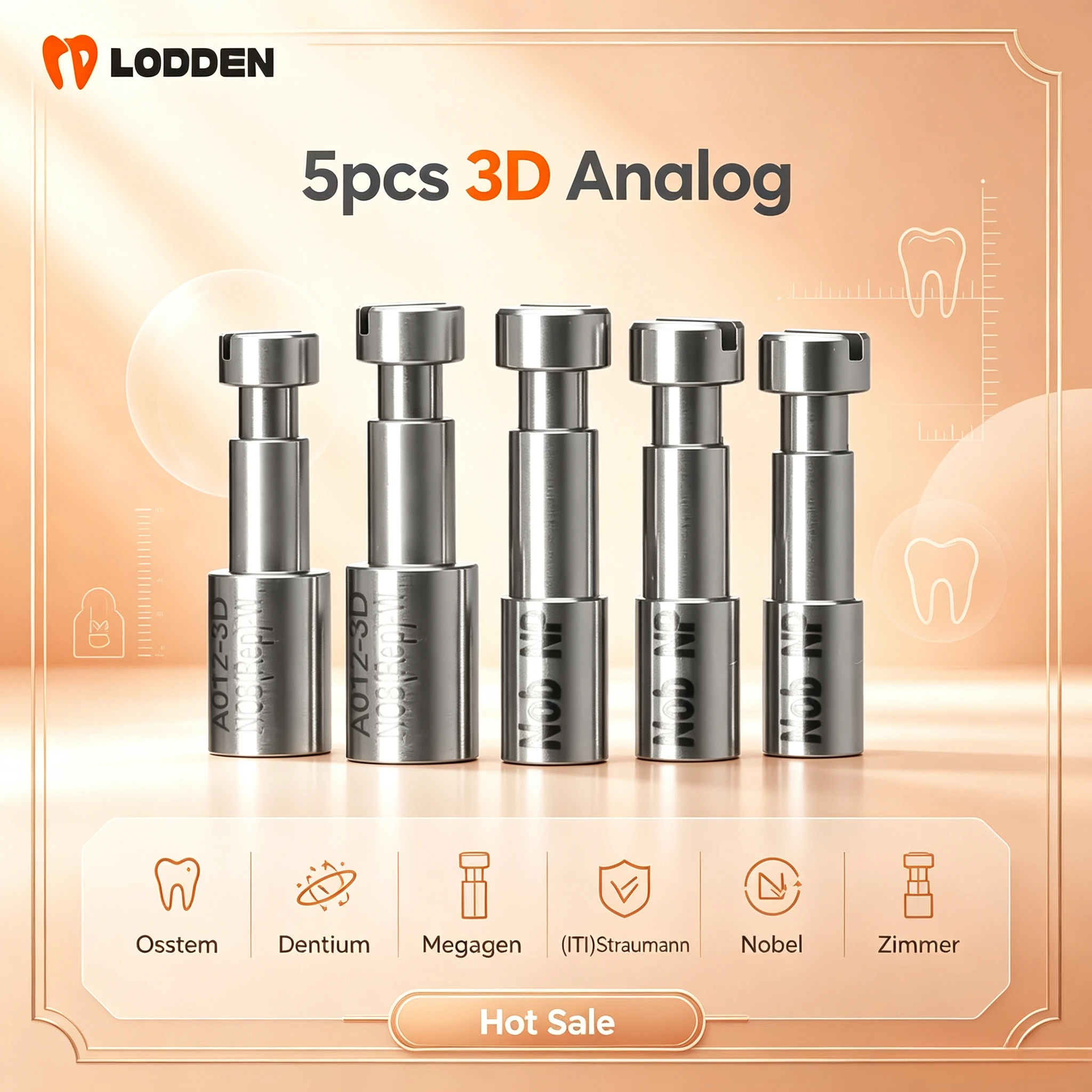 Фото 5 шт. аналогов зубных имплантатов Lodden Dental 3D для CAD/CAM систем, совместимых с Osstem, Dentium, Megagen, Dentis, NeoBiotech, Straumann №1
