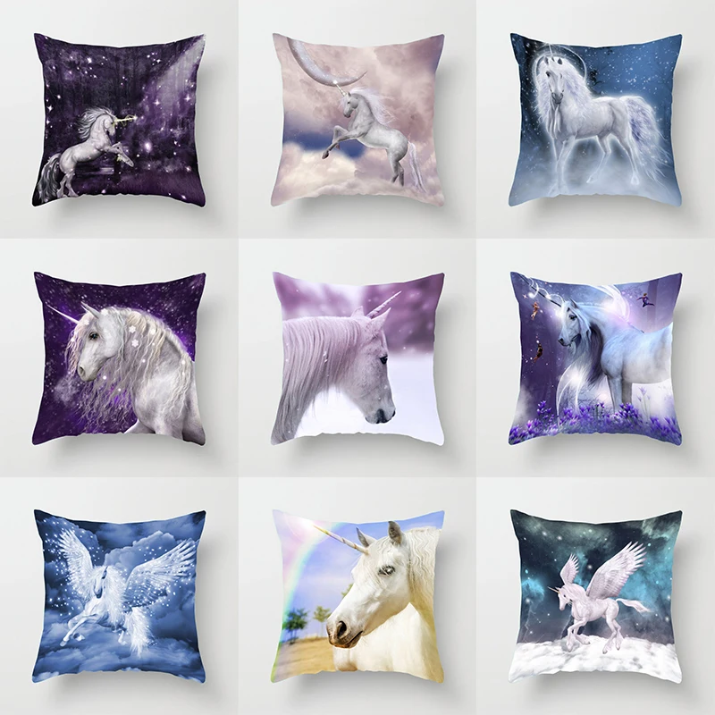 

Квадратная наволочка с изображением белого единорога, дивана, офисного кресла, подушка для автомобиля, простой удобный украшение для дома с...