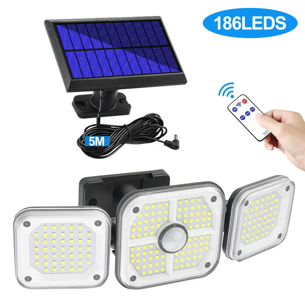 

186 LED Reflector Solar Lights Outdoor Wireless Spotlights Security Garden Lights Waterproof Wall Lamp Solar Motion Sensor Light