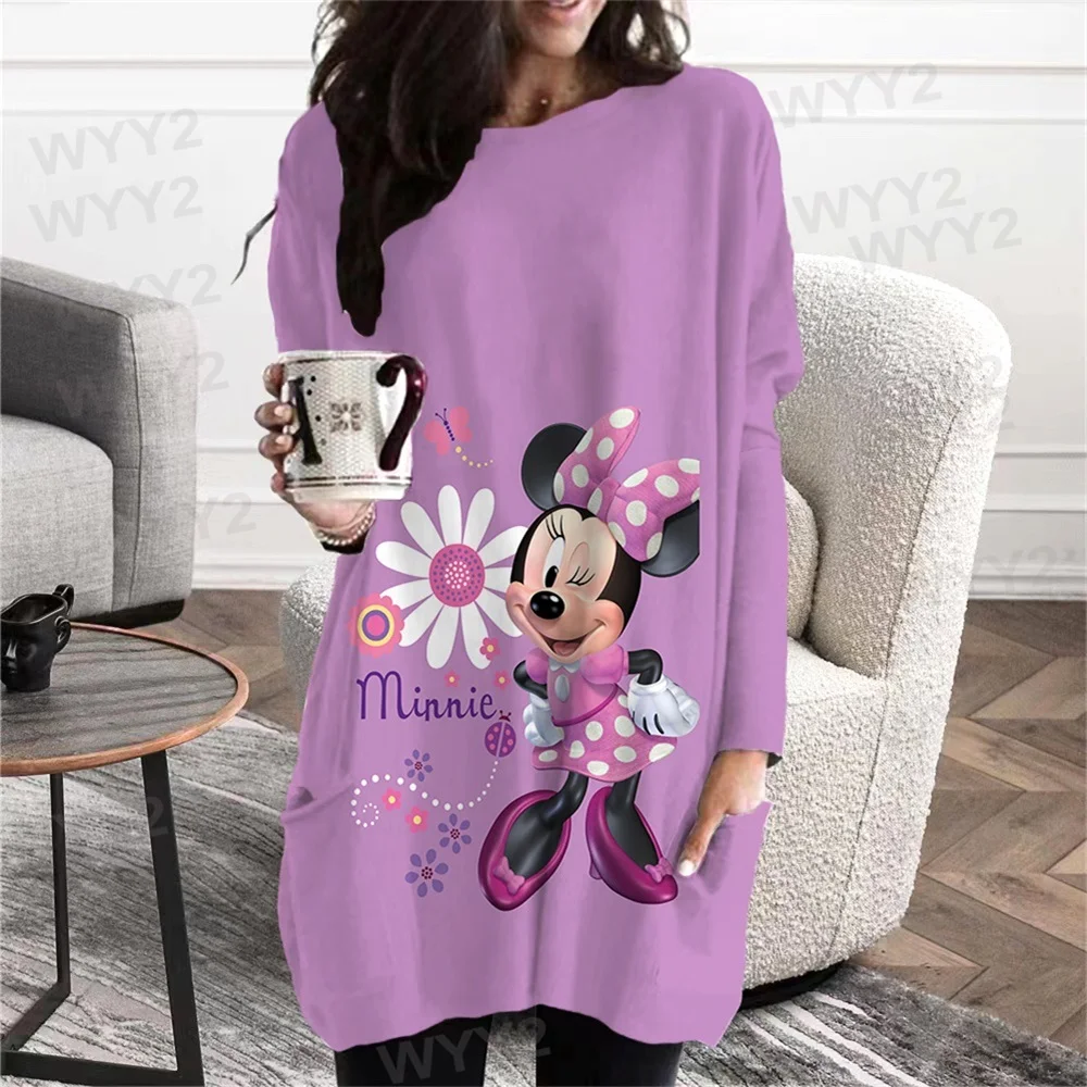 2022 New Women's Fall And Winter Disney High Street T-shirt Tops Y2k Print Tops Tee Long-sleeved Set Head Street Pocket T-shirt