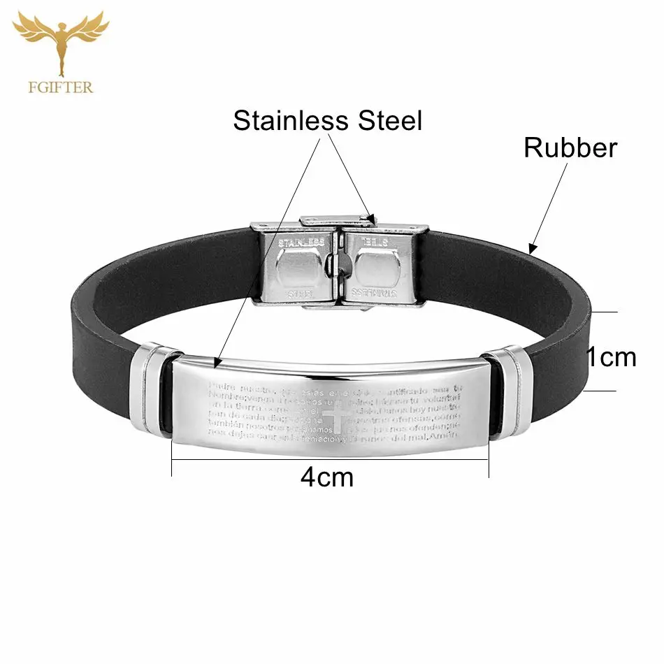 Нержавеющая сталь Библия Молитва Крест Браслет Христианские украшения Белый