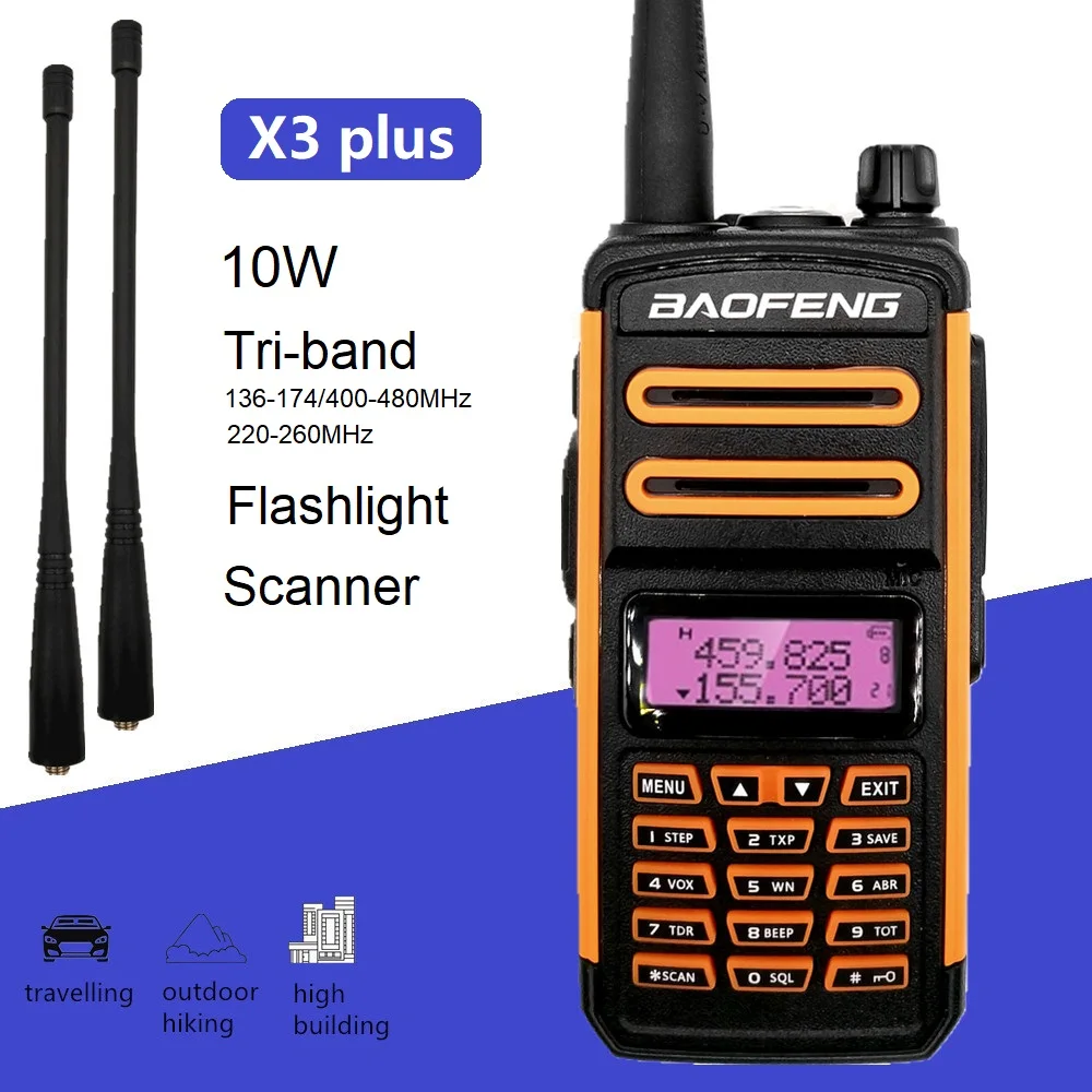 2022 Baofeng X3 plus 10W Walkie Talkie Long Range for Hunting Tri-band Ham Radio Stations VHF UHF Scanner Radio hf Transceiver