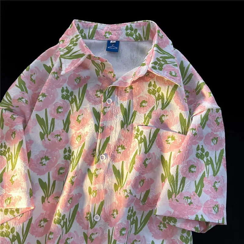 

EBAIHUI Women Vintage Shirt Ginger Yellow 90s Port Style Ladies Blouse Summer Hawaiian Couple Floral Blusas Korean Fashion Top