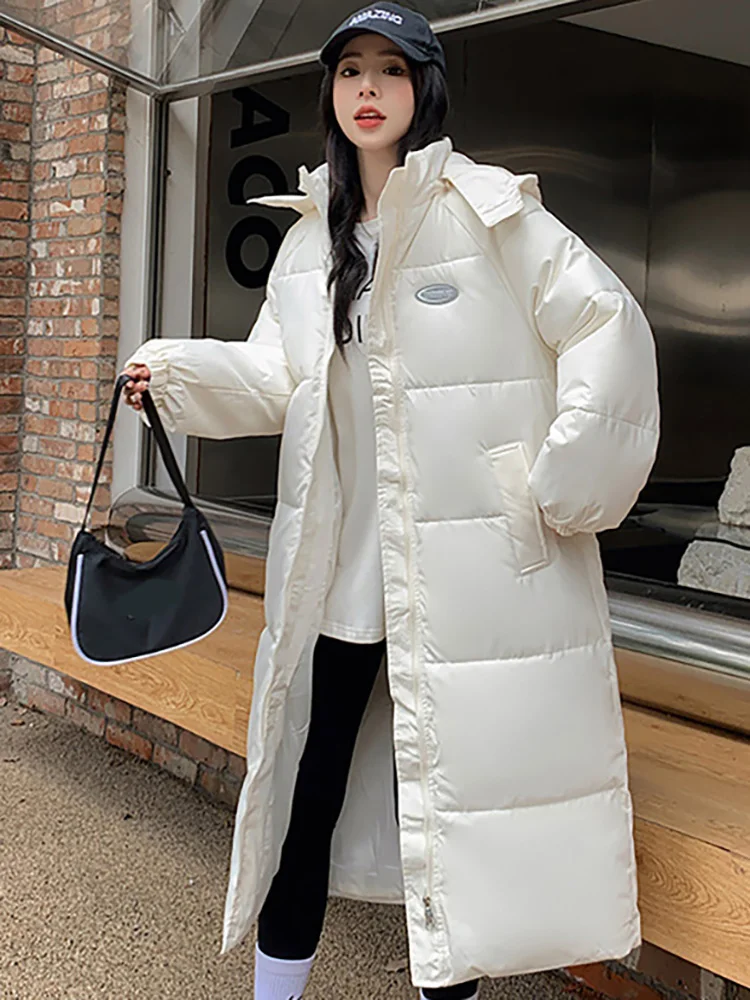 

Long Parkas Women New Winter Jackets Causal Hodded Coats Woman Warm Thicking Jacket Female Solid White Padded Parka