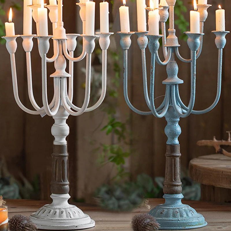 Vintage Set Tall Nordic Iron Candle Holders Rustic Pillar For Floor Portavelas Home Decorations