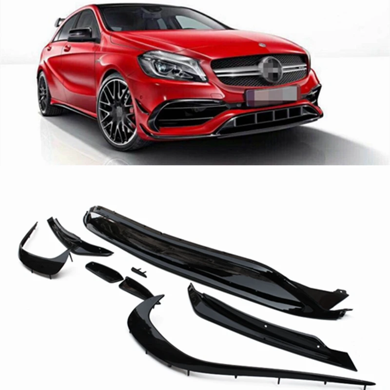 Для W176 передний спойлер для губ сплиттеры Benz A Class A200 A250 A45 AMG 2016-2018 8 шт. литье гарнир